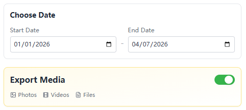 WAExport date range and media options for WhatsApp chat export